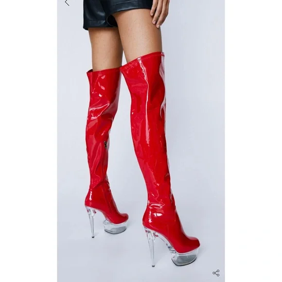 Nasty Gal Shoes Nasty Gal Red Patent Leather Thigh Boots New